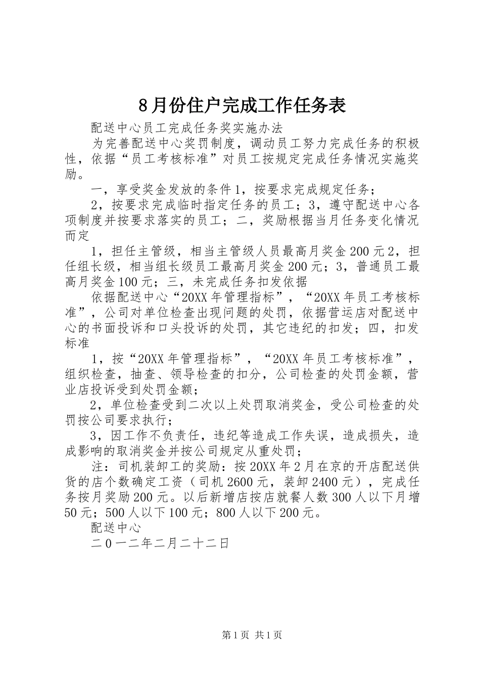 2024年月份住户完成工作任务表_第1页