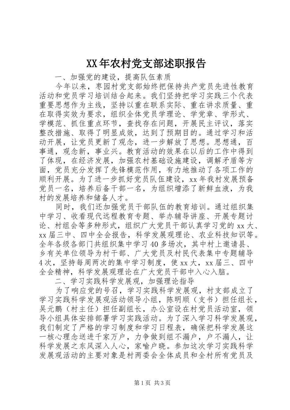 2024年农村党支部述职报告_第1页