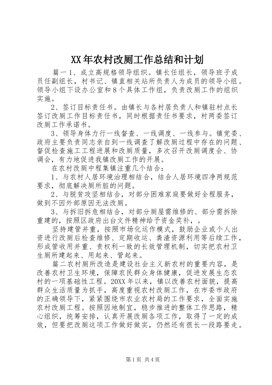 2024年农村改厕工作总结和计划_第1页