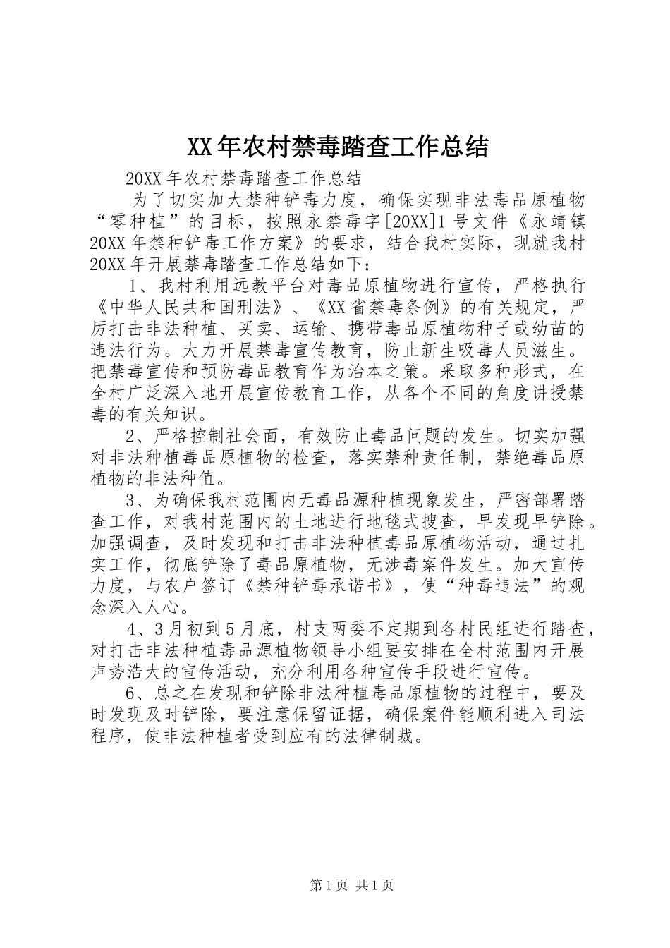 2024年农村禁毒踏查工作总结_第1页