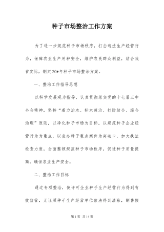 2024年种子市场整治工作方案