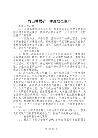 2024年竹山塘煤矿一季度安全生产