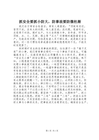 2024年抓安全要抓小防大，防事故要防微杜渐