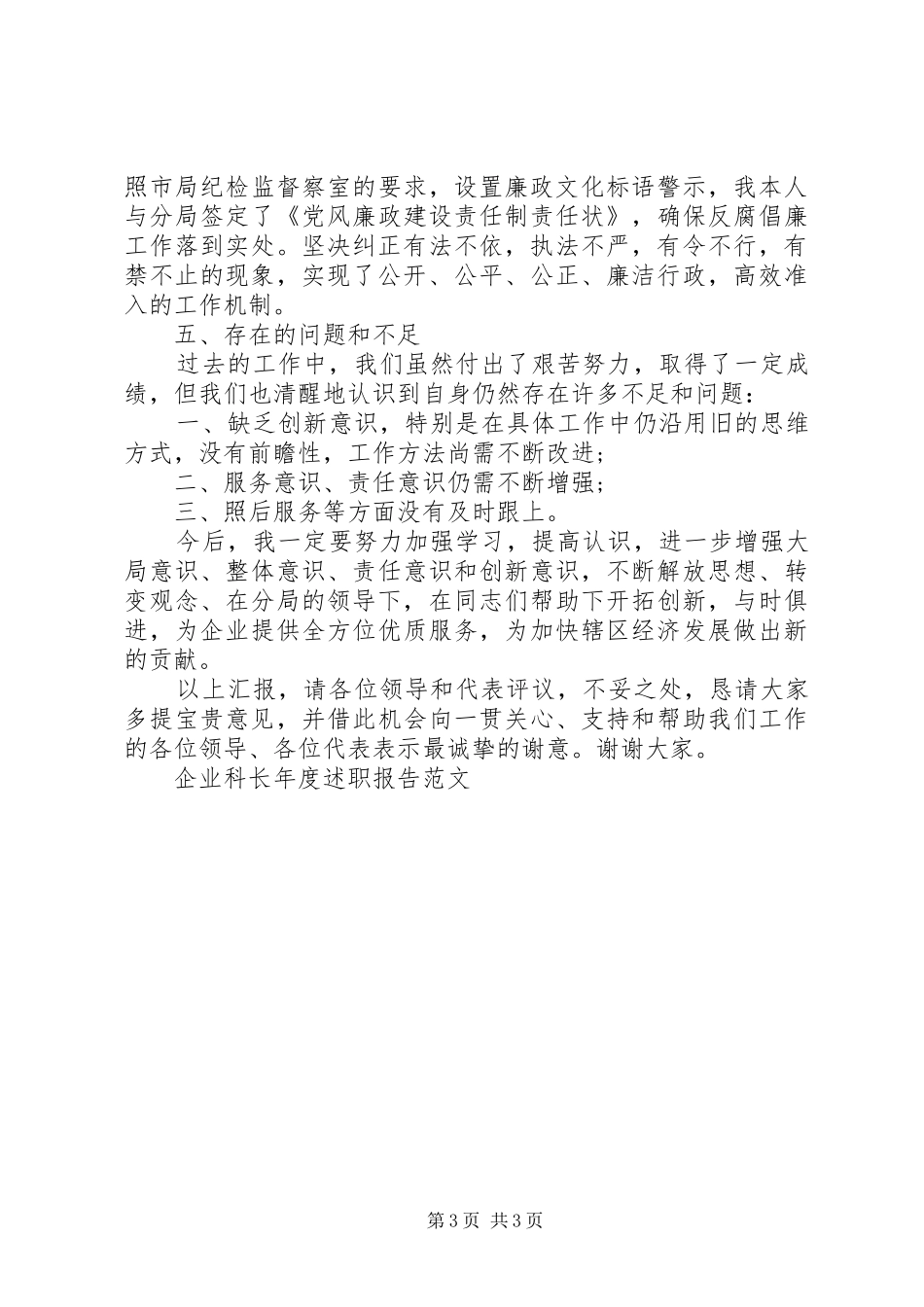 2024年企业科长终述职报告_第3页