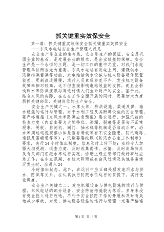 2024年抓关键重实效保安全