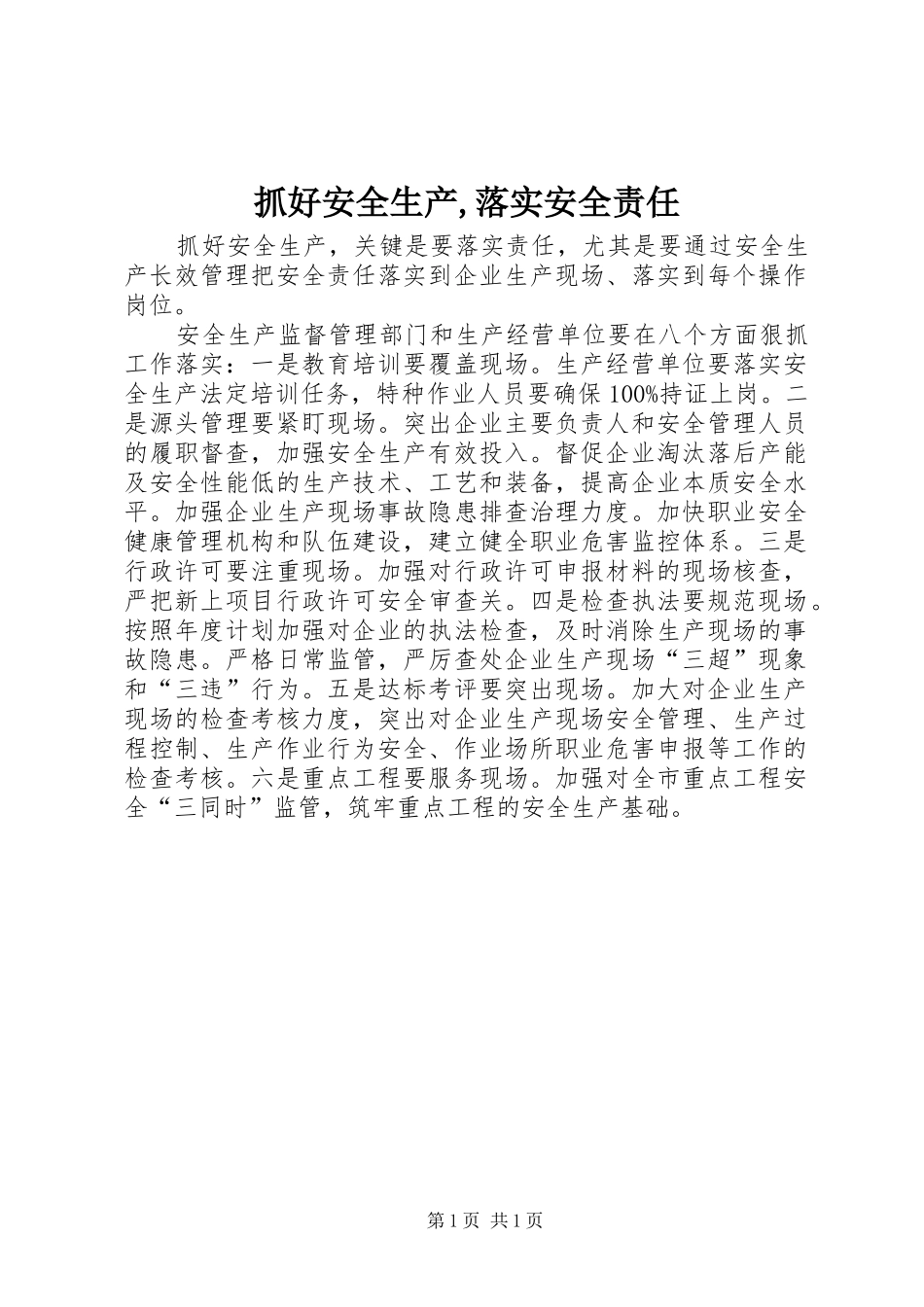 2024年抓好安全生产落实安全责任_第1页