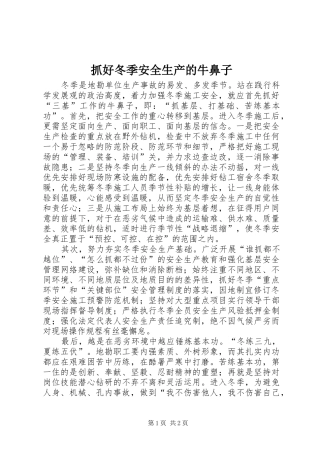 2024年抓好冬季安全生产的牛鼻子