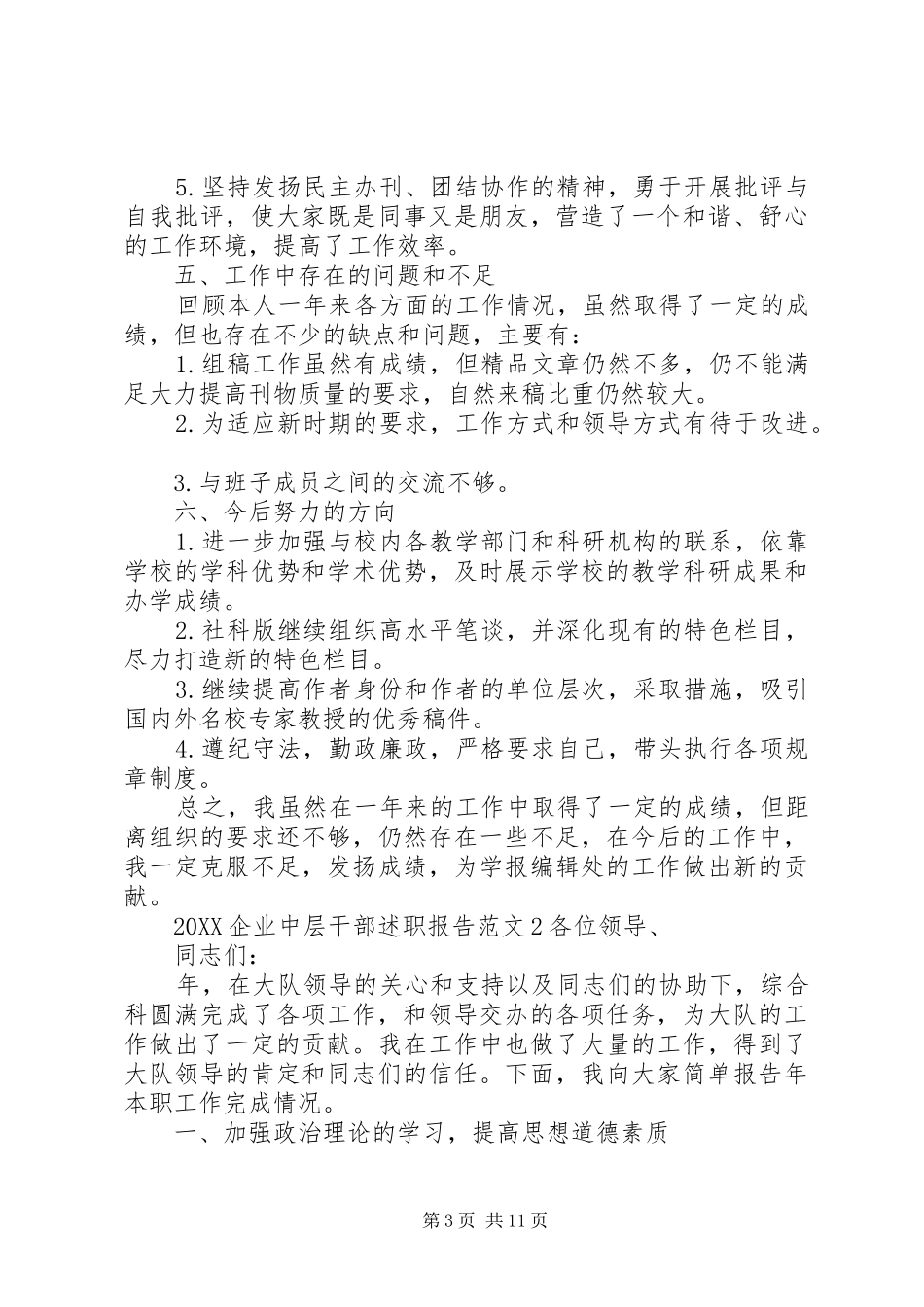 2024年企业中层干部述职报告_第3页