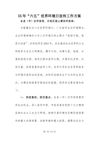 2024年六五世界环境日宣传工作方案