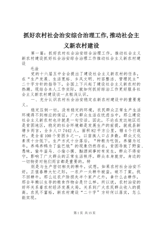 2024年抓好农村社会治安综合治理工作推动社会主义新农村建设