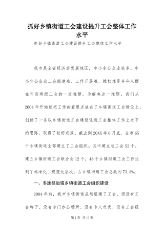 2024年抓好乡镇街道工会建设提升工会整体工作水平