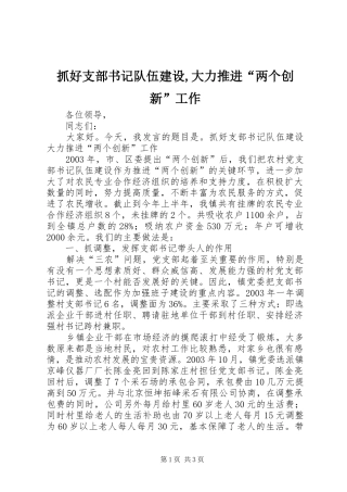 2024年抓好支部书记队伍建设,大力推进“两个创新”工作