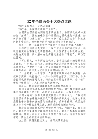 2024年全国两会十大热点议题