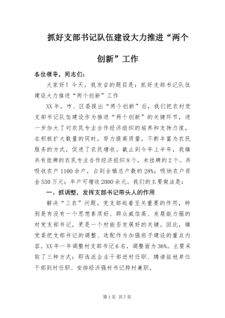 2024年抓好支部书记队伍建设大力推进两个创新工作