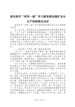 2024年抓实抓牢两学一做学习教育推动煤矿安全生产持续稳定向好