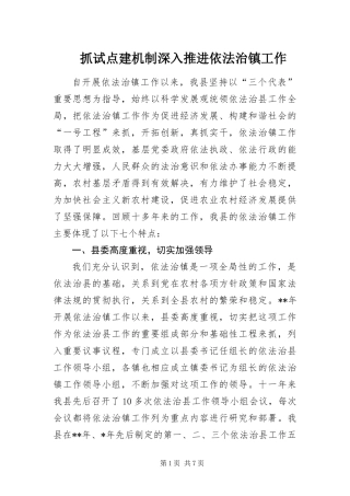 2024年抓试点建机制深入推进依法治镇工作