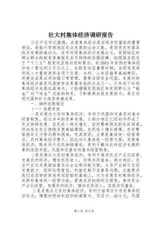 2024年壮大村集体经济调研报告