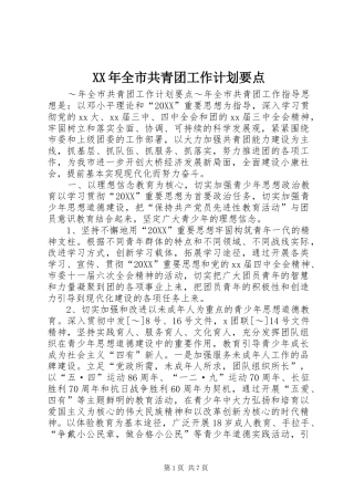 2024年全市共青团工作计划要点