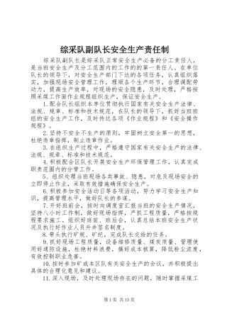 2024年综采队副队长安全生产责任制