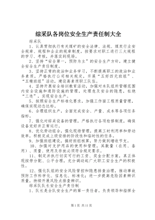 2024年综采队各岗位安全生产责任制大全