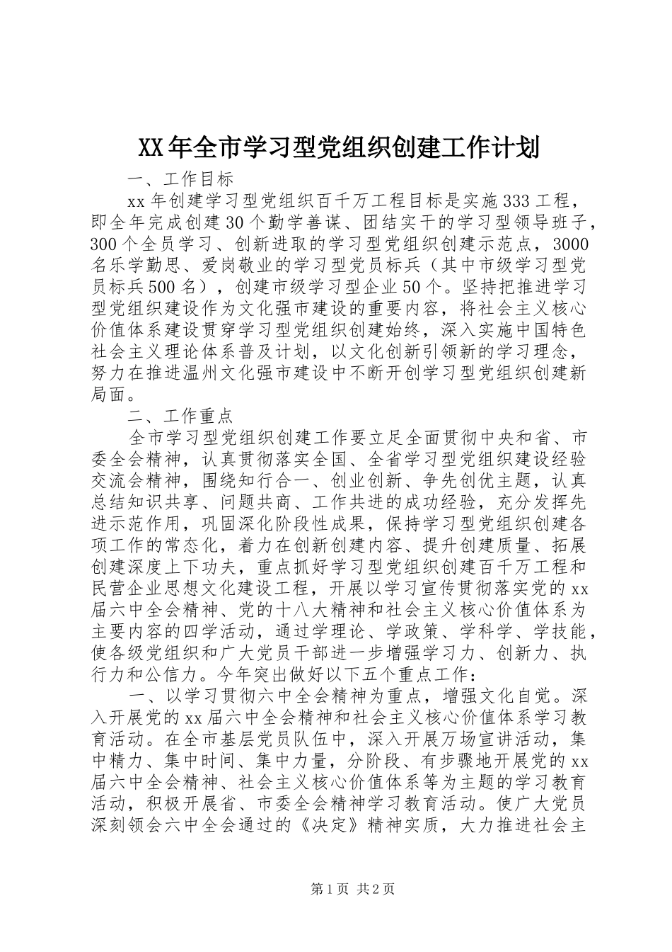 2024年全市学习型党组织创建工作计划_第1页