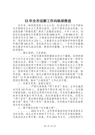 2024年全市巡察工作向纵深推进