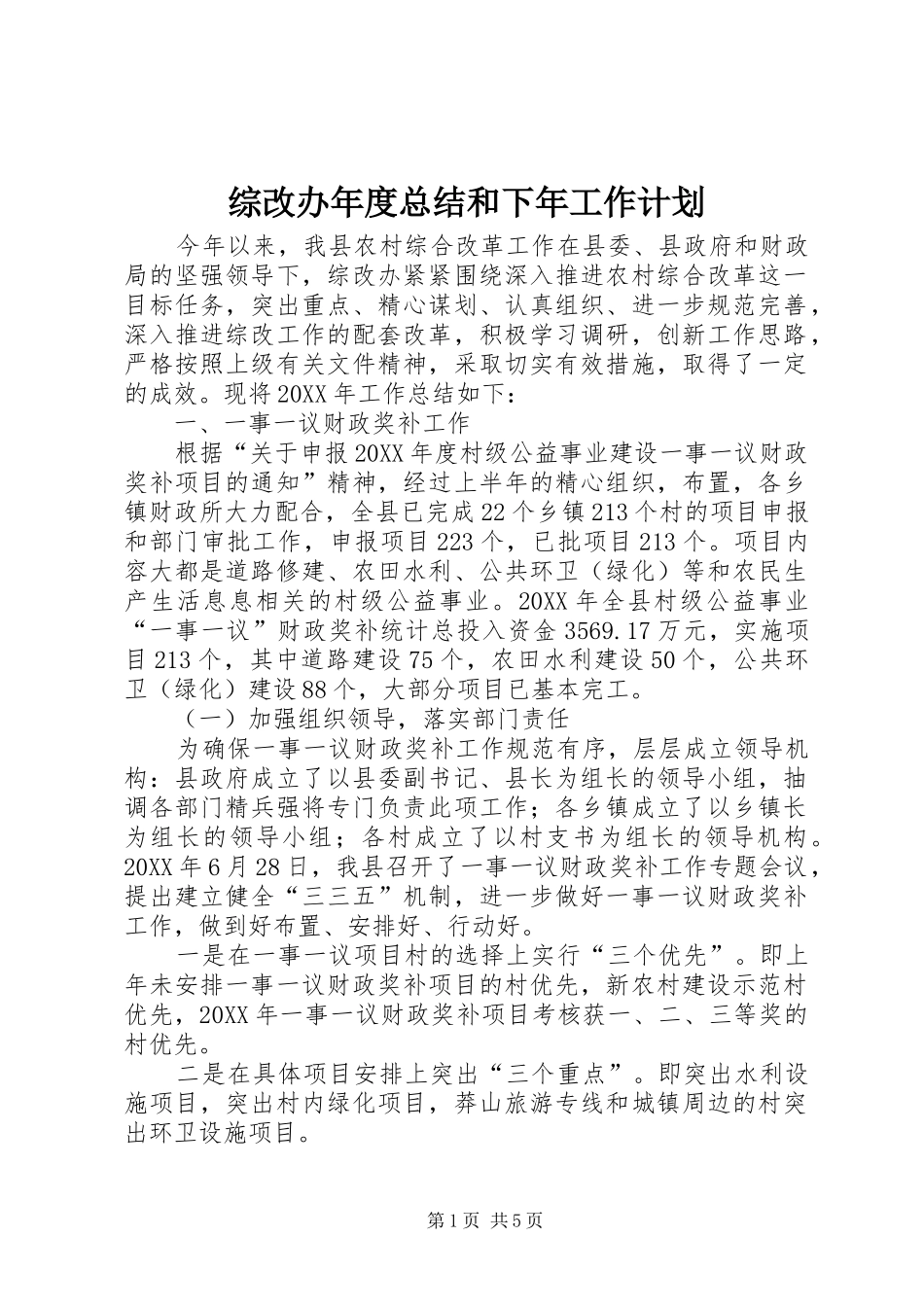 2024年综改办年度总结和下年工作计划_第1页