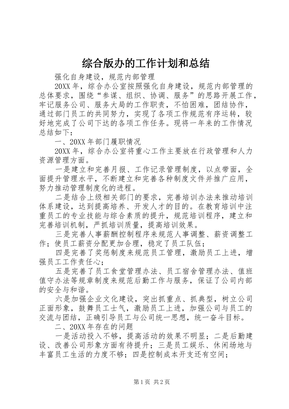 2024年综合版办的工作计划和总结_第1页