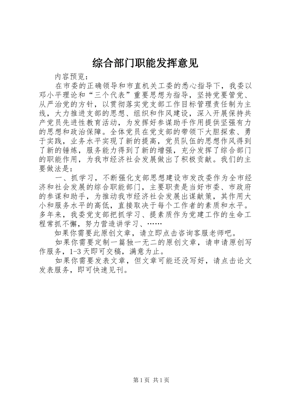 2024年综合部门职能发挥意见_第1页