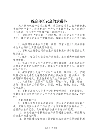 2024年综合部长安全的承诺书