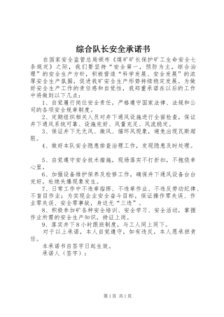 2024年综合队长安全承诺书