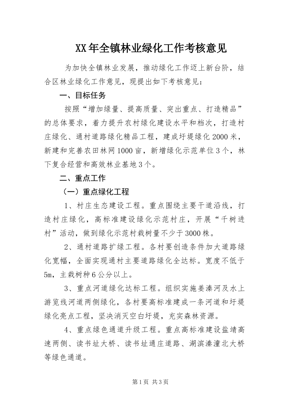2024年全镇林业绿化工作考核意见_第1页