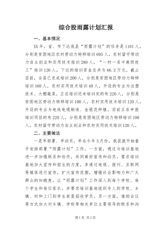 2024年综合股雨露计划汇报