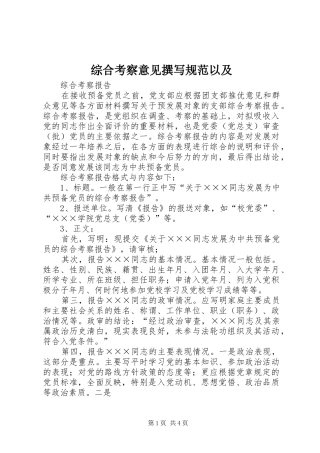 2024年综合考察意见撰写规范以及