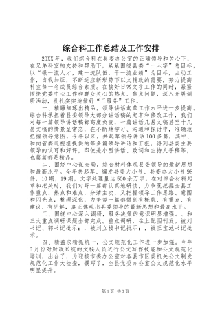 2024年综合科工作总结及工作安排