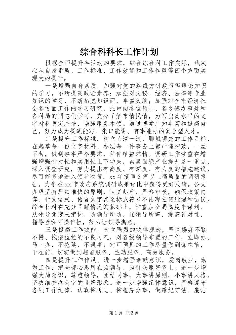 2024年综合科科长工作计划_第1页