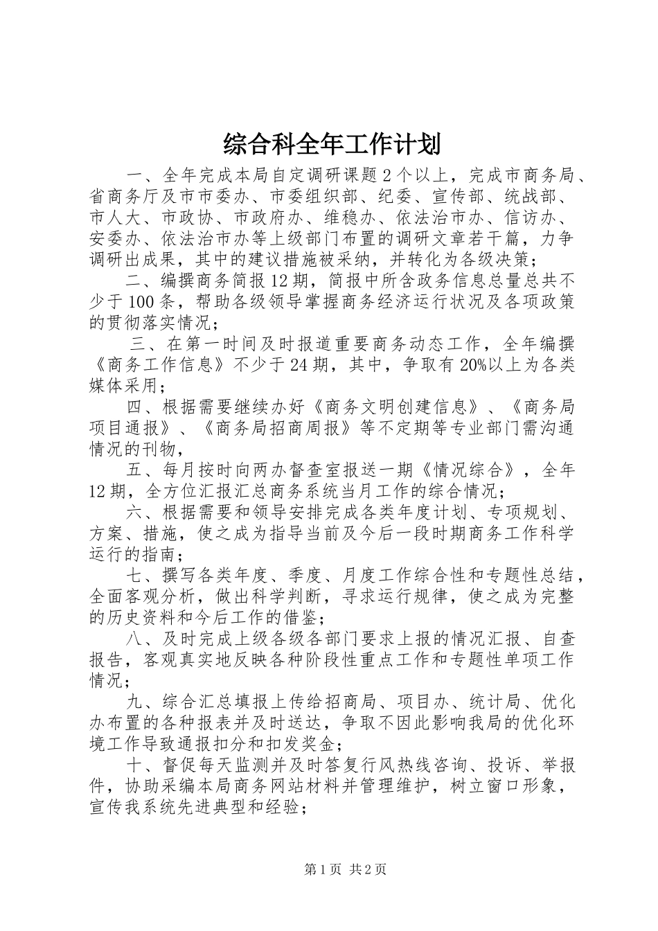 2024年综合科全年工作计划_第1页