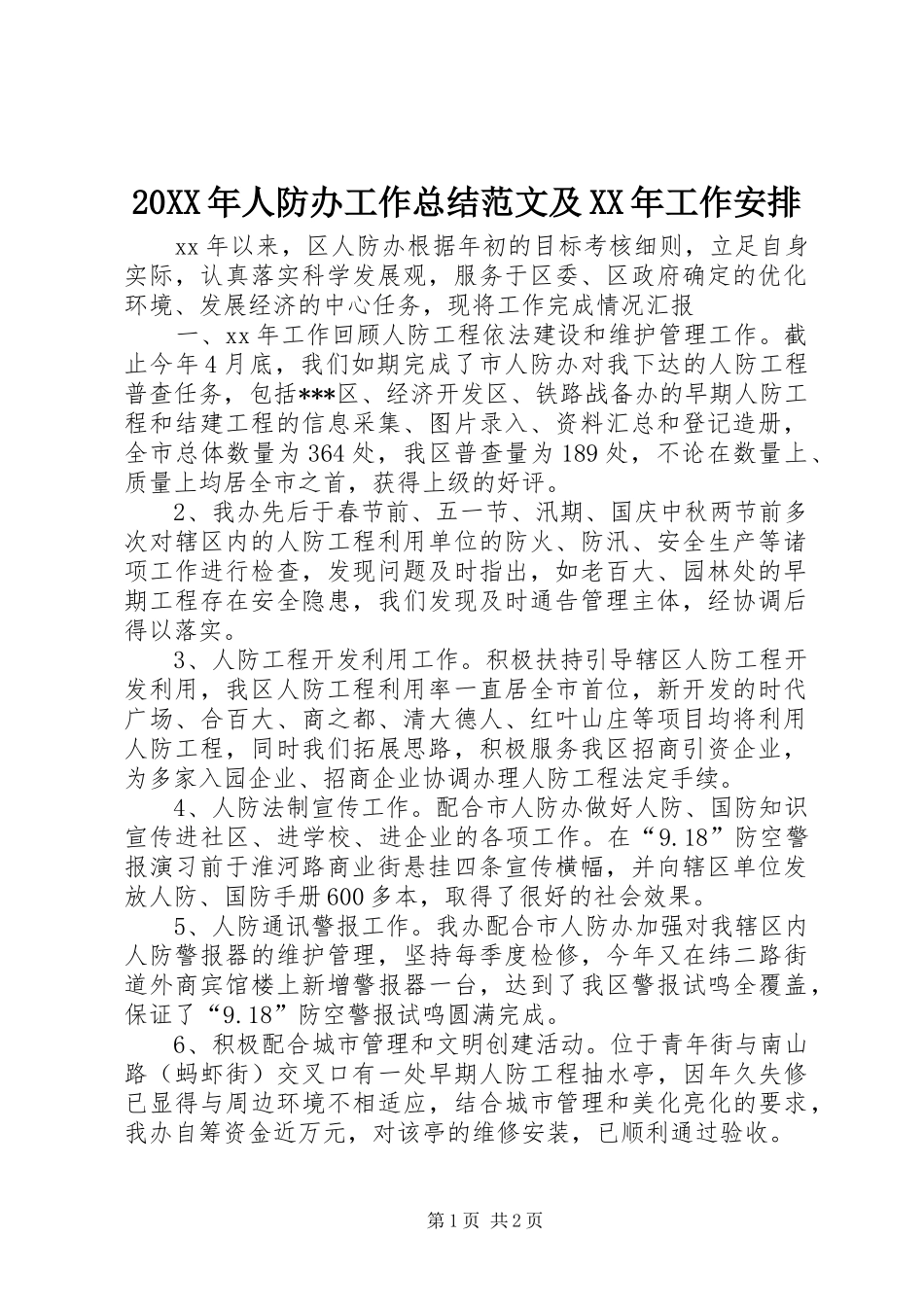 2024年人防办工作总结范文及工作安排_第1页