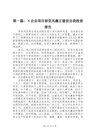 2024年企业项目部党风廉正建设自我检查报告