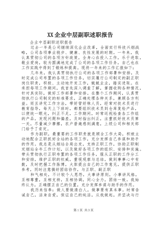 2024年企业中层副职述职报告