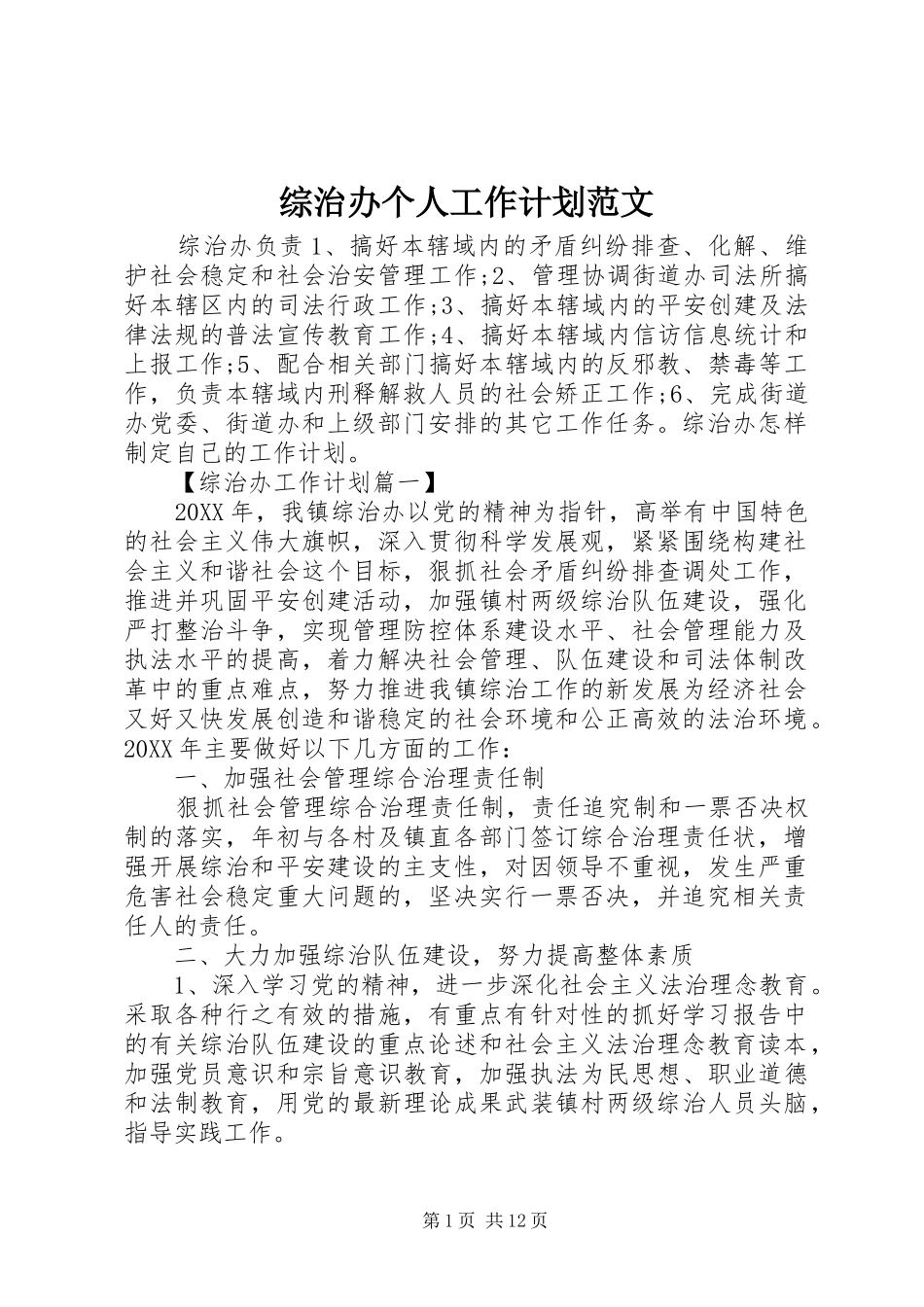 2024年综治办个人工作计划范文_第1页