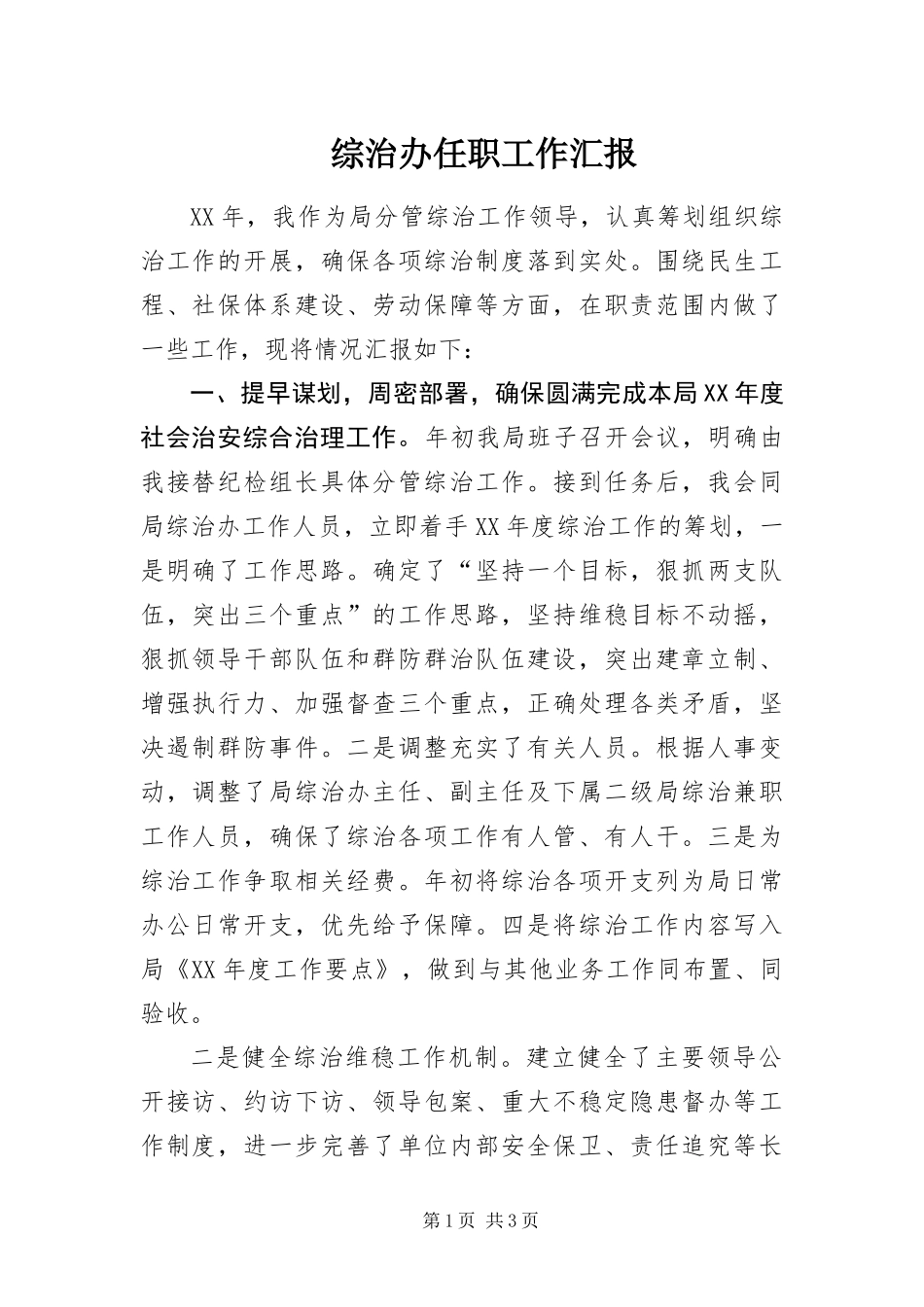 2024年综治办任职工作汇报_第1页