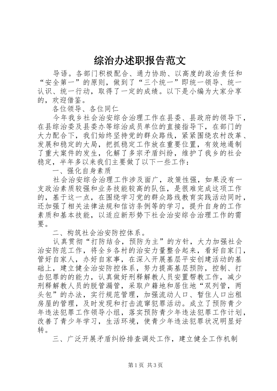 2024年综治办述职报告范文_第1页