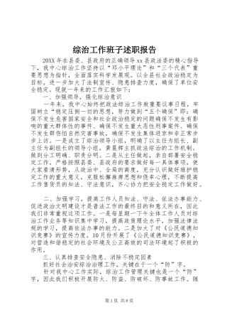 2024年综治工作班子述职报告