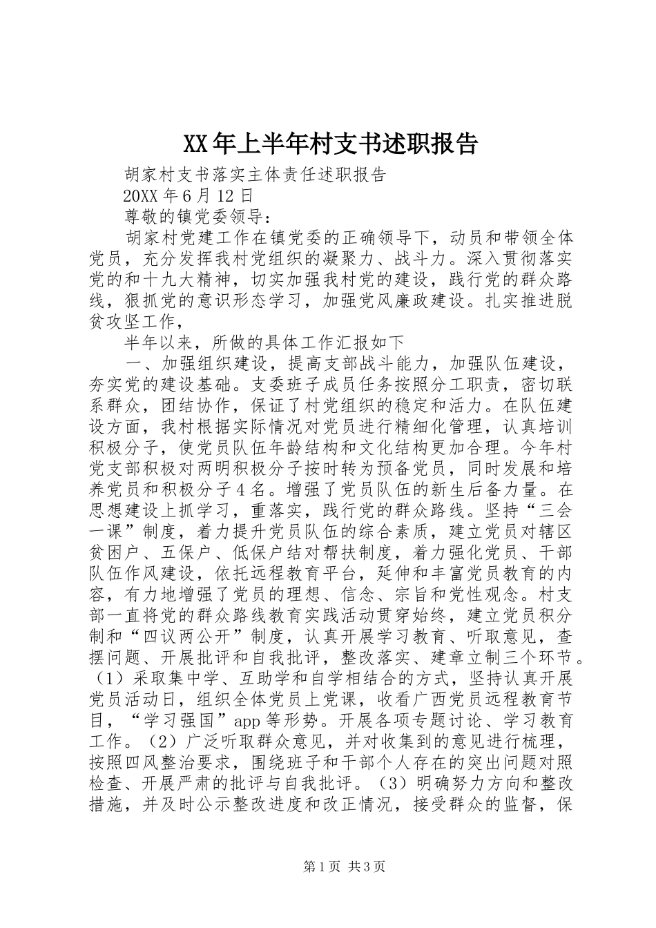2024年上半年村支书述职报告_第1页