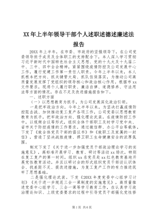 2024年上半年领导干部个人述职述德述廉述法报告