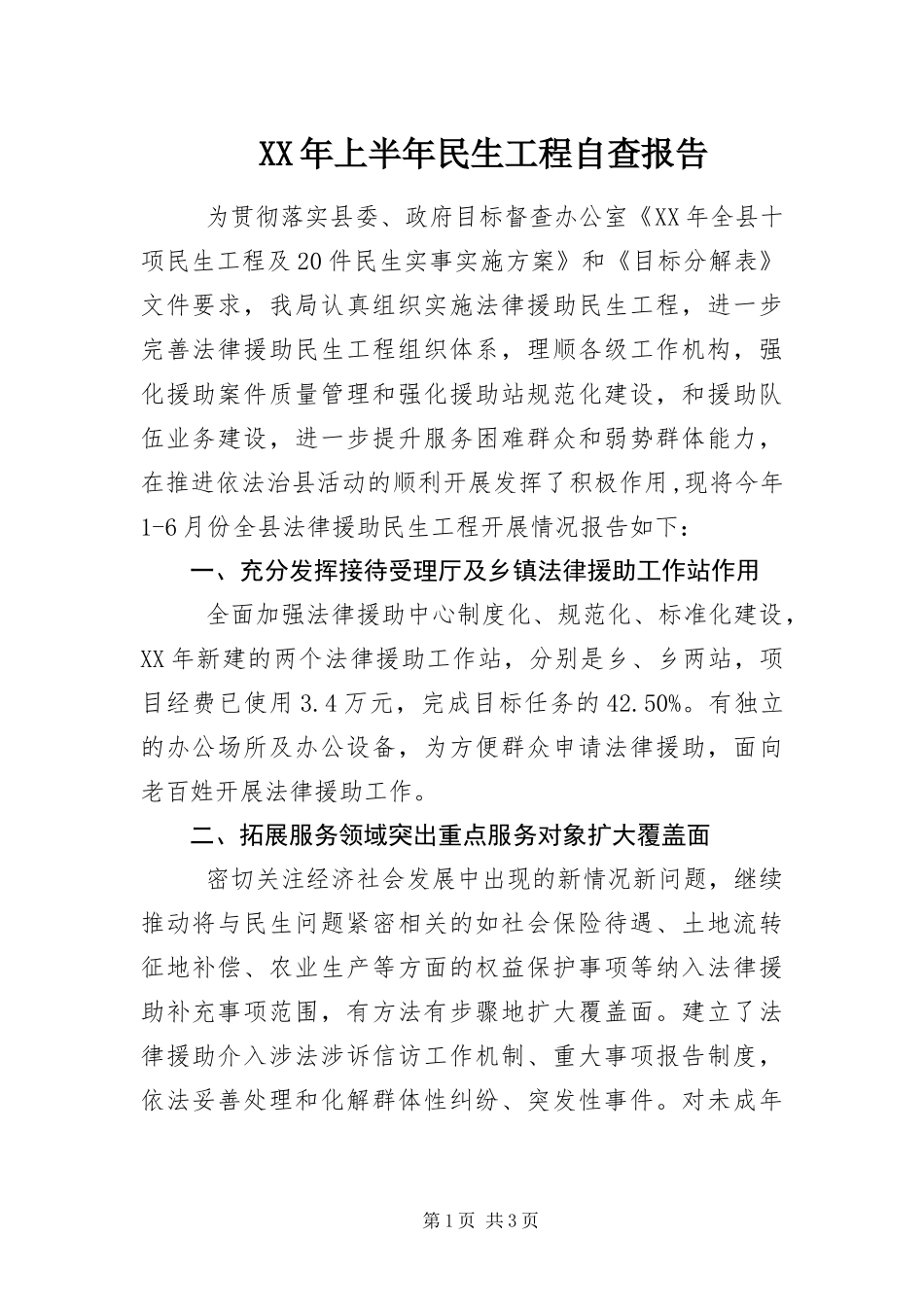 2024年上半年民生工程自查报告_第1页