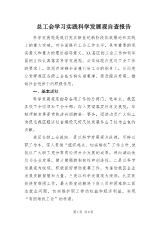 2024年总工会学习实践科学发展观自查报告