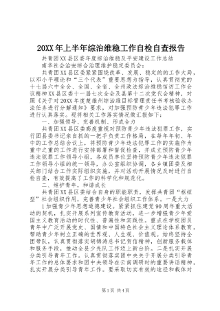 2024年上半年综治维稳工作自检自查报告