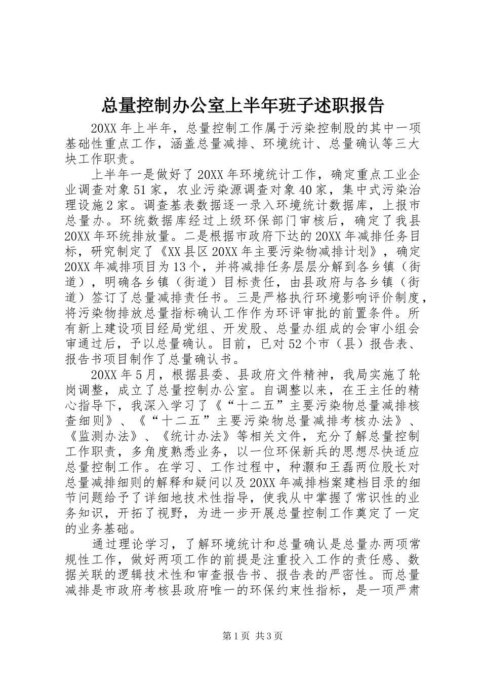 2024年总量控制办公室上半年班子述职报告_第1页